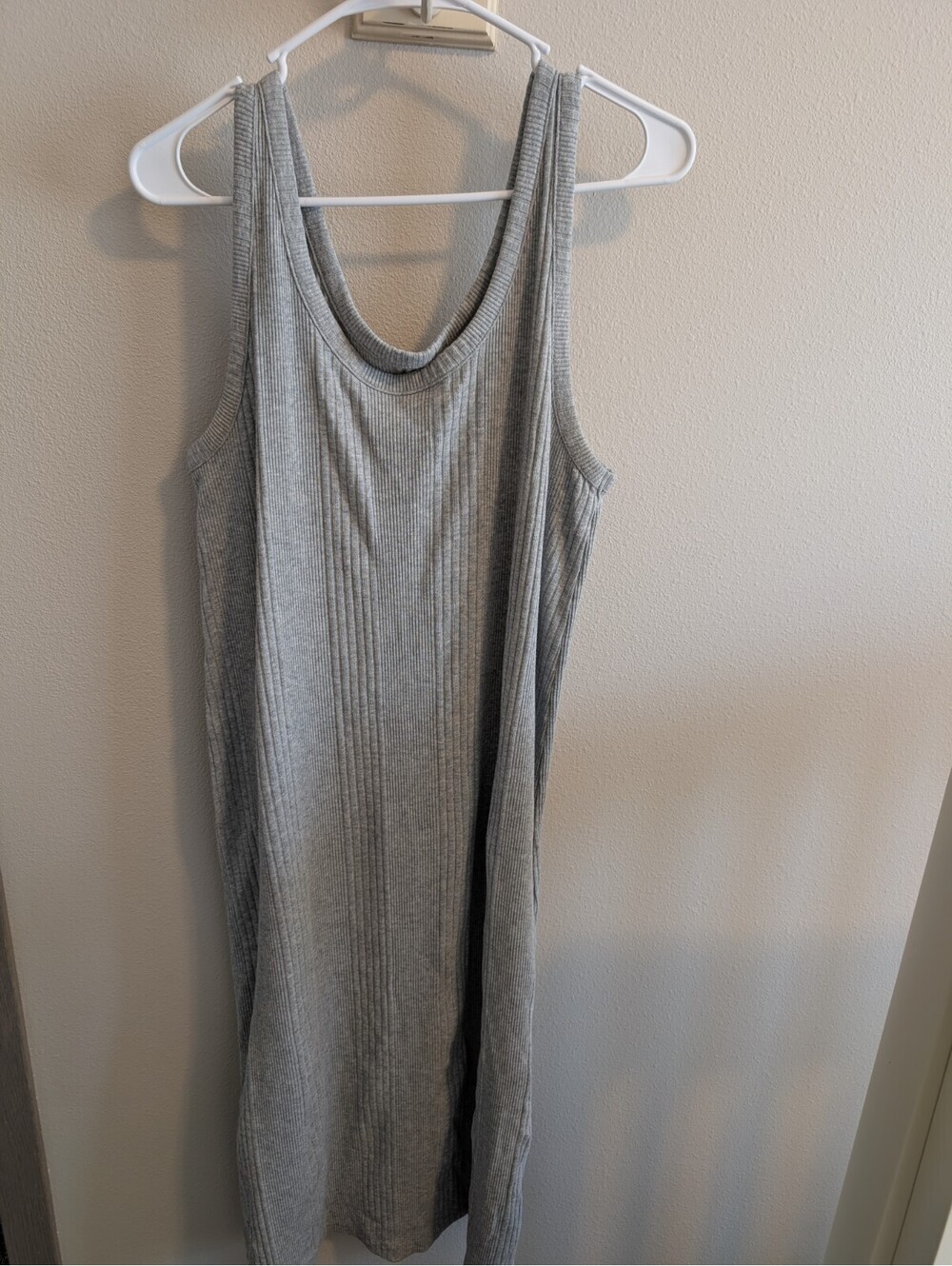 A New Day Women's XL Grey Ribbed Maxi Dress Sleeveless Scoop Neck Side Slit